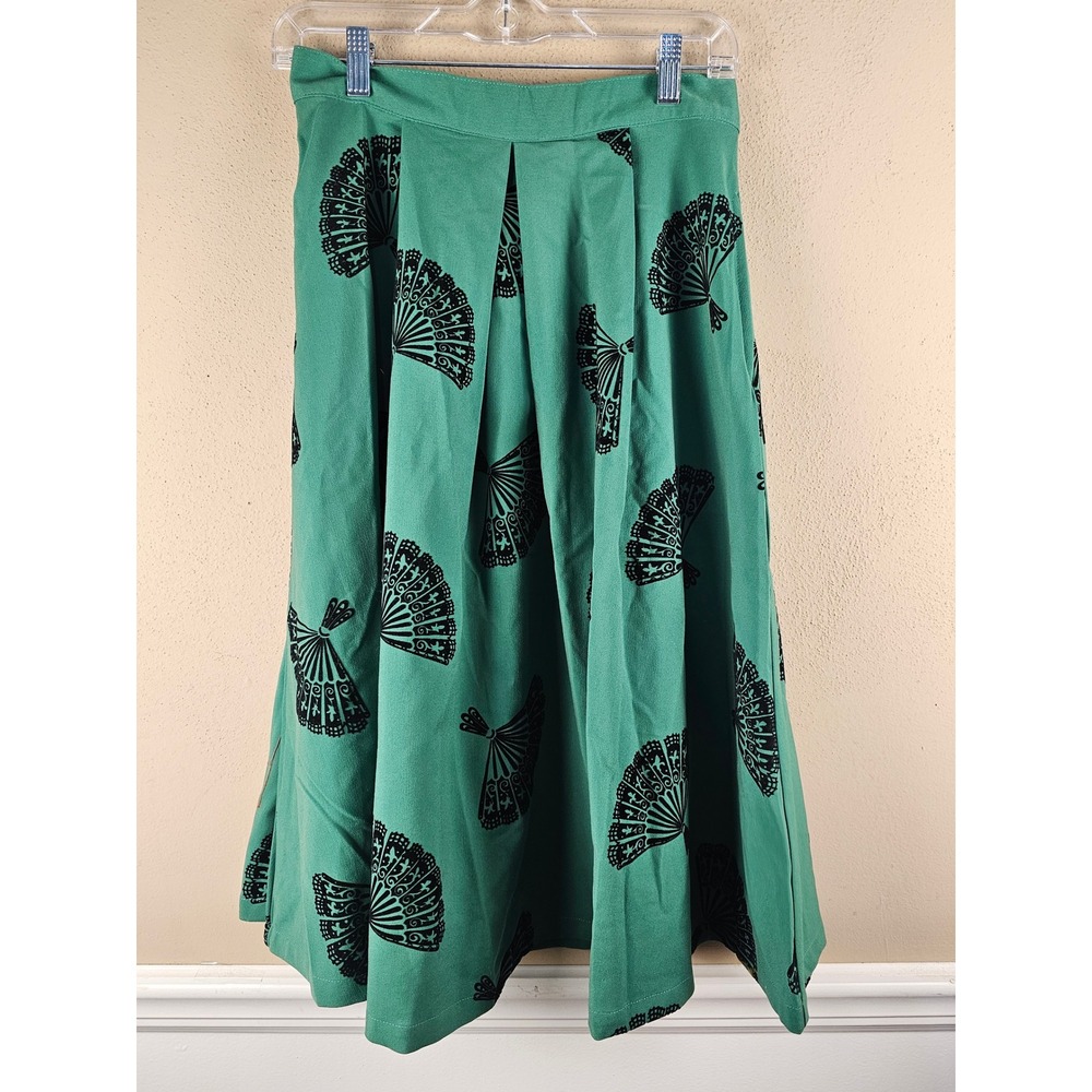 NWT Bettie Page By Tatyana Womens Green Black Fan Skirt Medium
